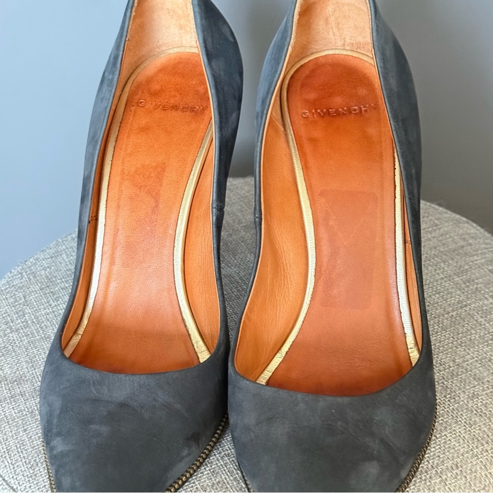 Givenchy Women Blue Black Suede Leather Bronze Zipper Pointed Pump‎ Heel 37 / 7 - Picture 4 of 16